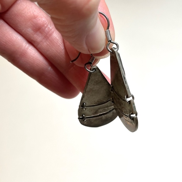 Vintage Abalone Earrings 925 Sterling Silver Mexico Taxco Onyx Dangle Teardrop - Picture 9 of 9